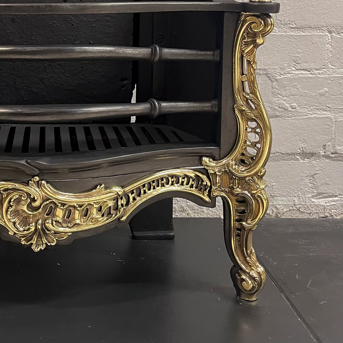 Antique Rococo Style Cast Iron and Brass Fire Basket | The Architectural Forum