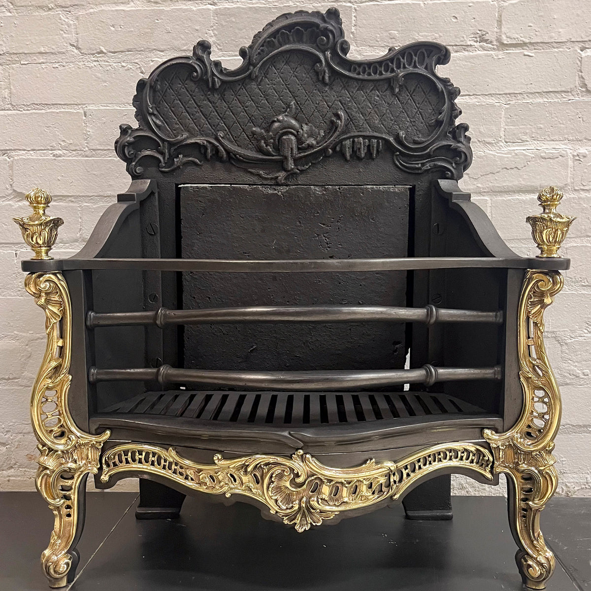 Antique Rococo Style Cast Iron and Brass Fire Basket | The Architectural Forum