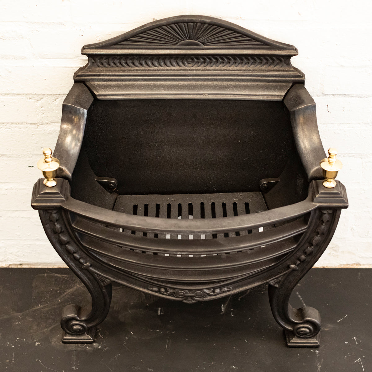 Victorian Style Cast Iron Fire Basket with Brass Finials | The Architectural Forum