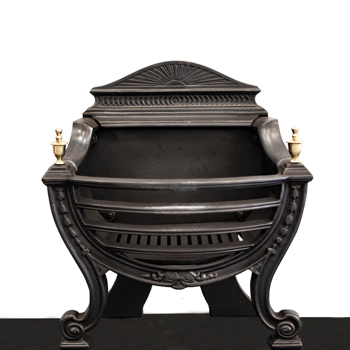 Victorian Style Cast Iron Fire Basket with Brass Finials | The Architectural Forum