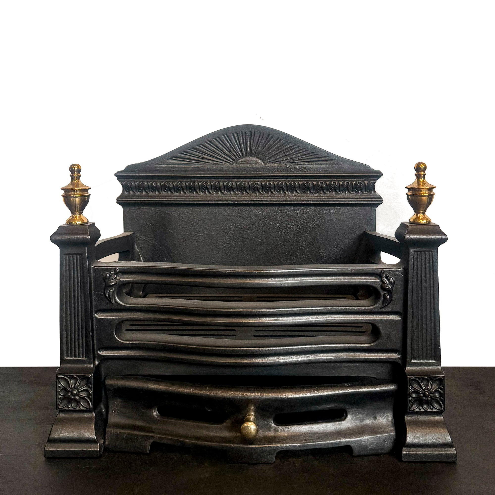 Reclaimed Victorian Style Cast Iron Fire Basket with Brass Finials | The Architectural Forum