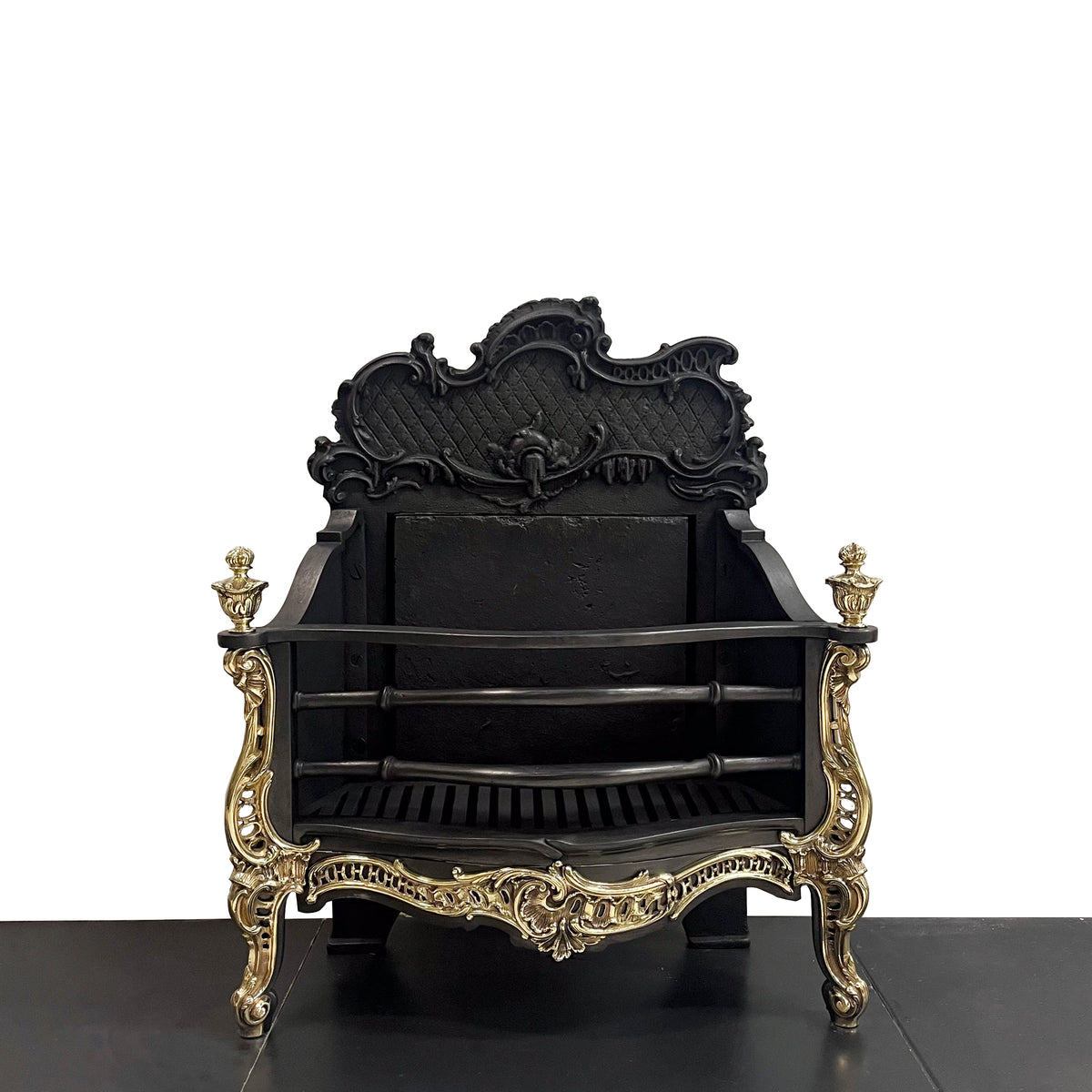 Antique Rococo Style Cast Iron and Brass Fire Basket | The Architectural Forum