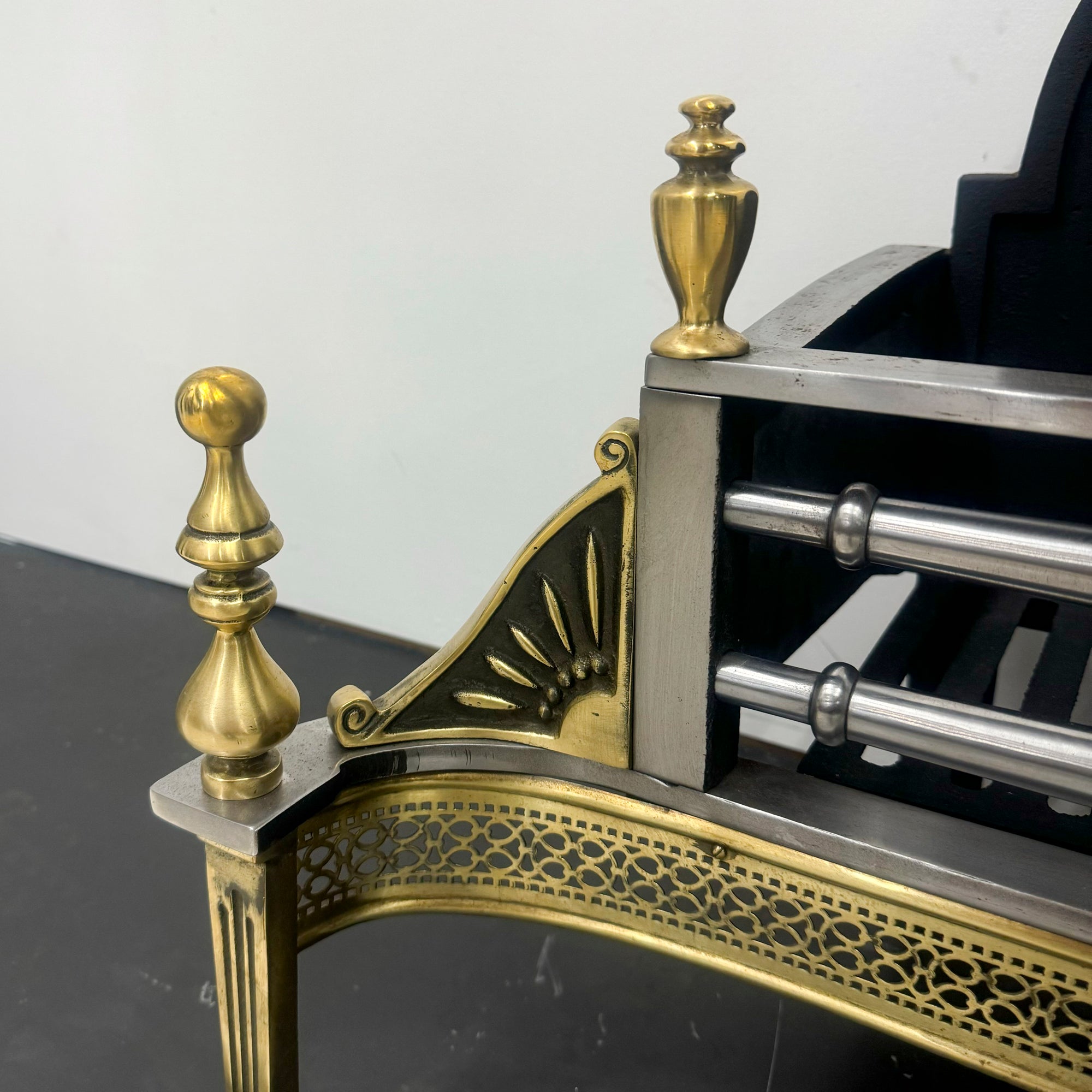 Antique Victorian Polished Steel and Brass Fire Basket | The Architectural Forum