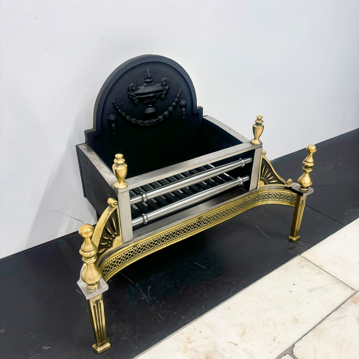 Antique Victorian Polished Steel and Brass Fire Basket | The Architectural Forum