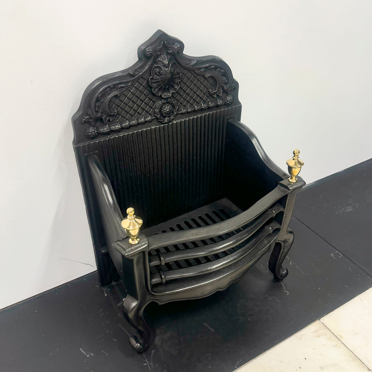 Reclaimed Cast Iron Fire Basket with Finials | The Architectural Forum