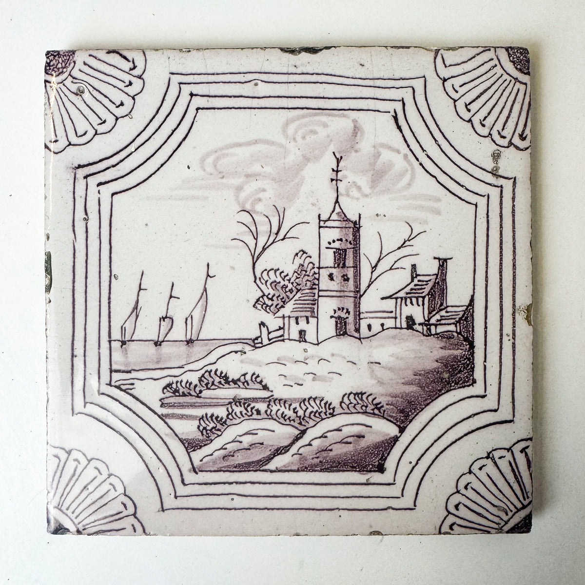 Set of 3 Antique Manganese Dutch Delft Tiles | The Architectural Forum