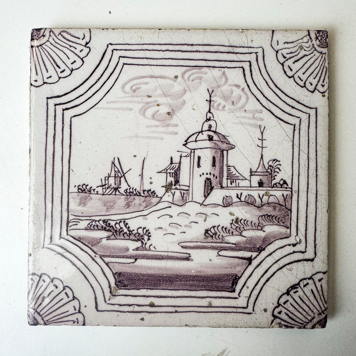 Set of 3 Antique Manganese Dutch Delft Tiles | The Architectural Forum