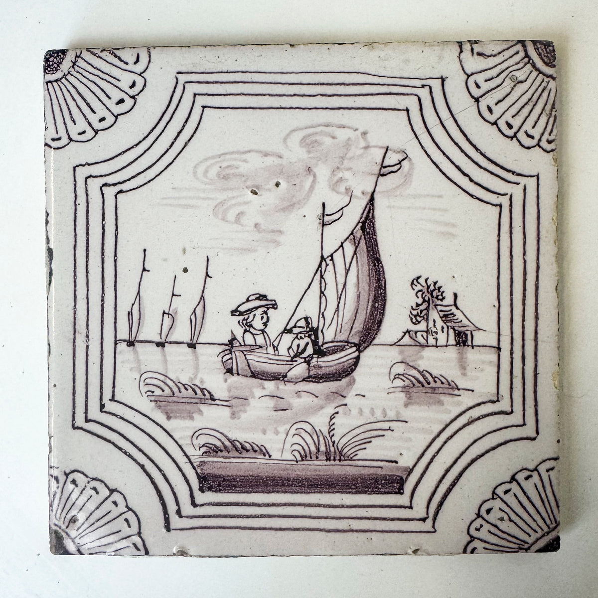 Set of 3 Antique Manganese Dutch Delft Tiles | The Architectural Forum