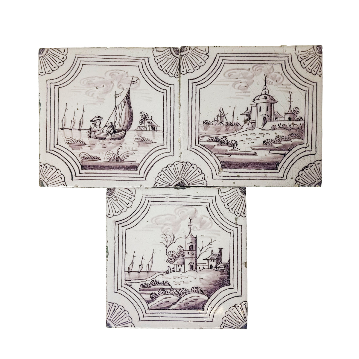 Set of 3 Antique Manganese Dutch Delft Tiles | The Architectural Forum