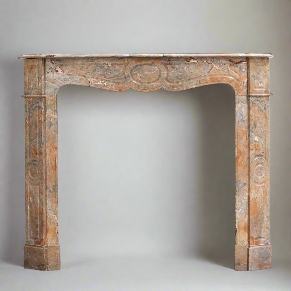 Antique French Style Louis Pompadour Breche Marble Fireplace