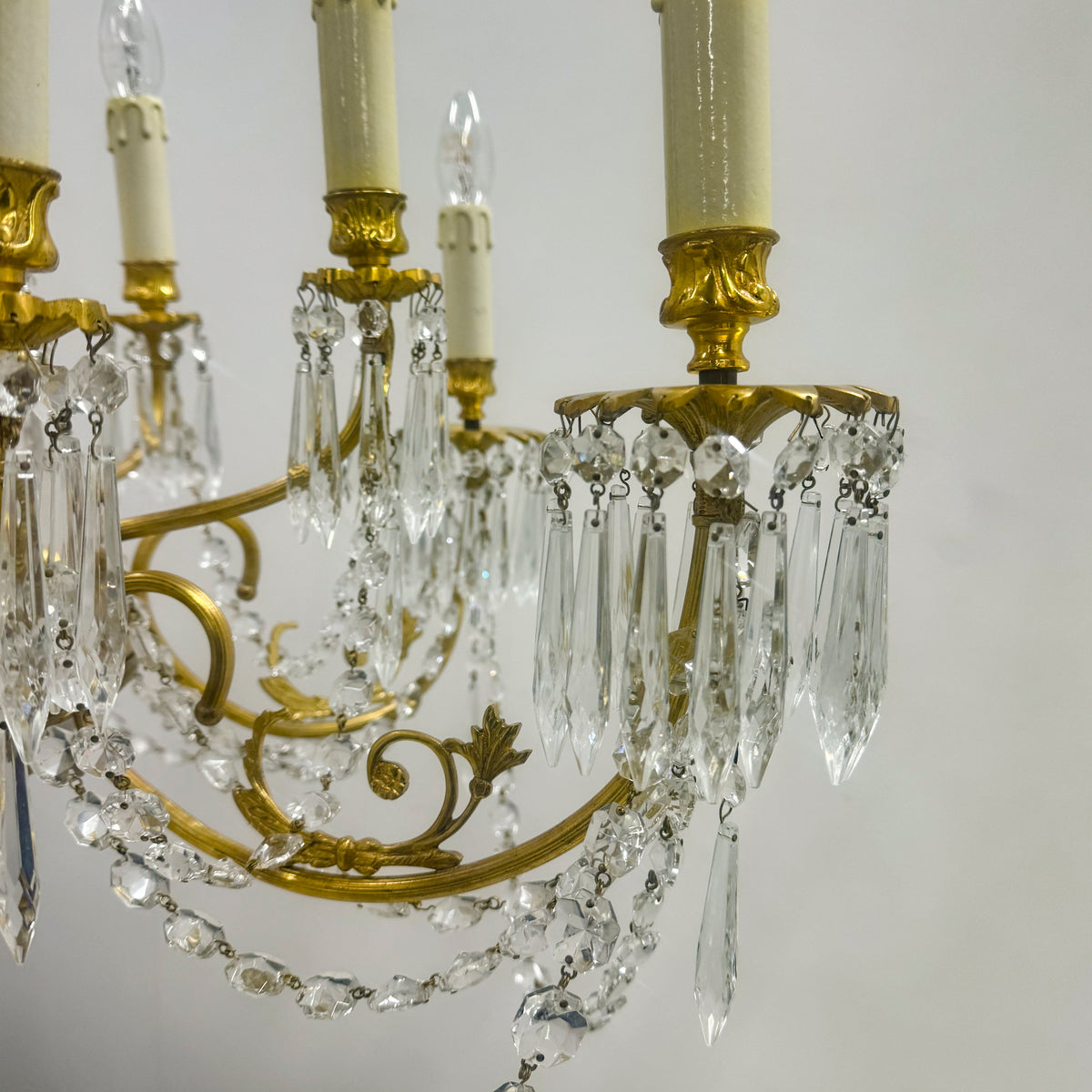 Reclaimed Antique Gilded Brass and Crystal Chandelier | 12 Arms | The Architectural Forum