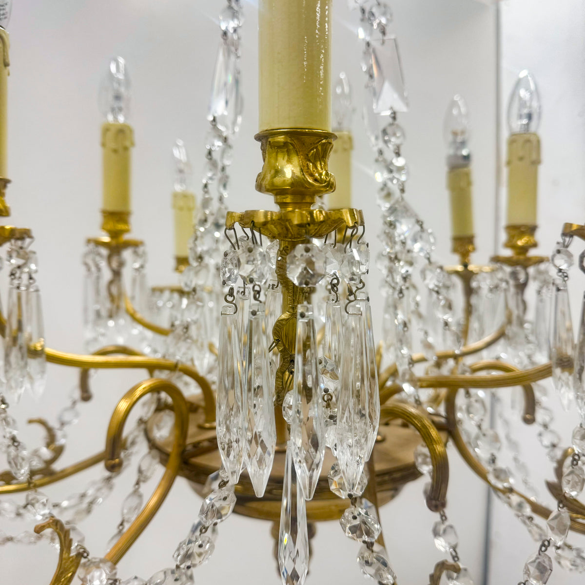 Reclaimed Antique Gilded Brass and Crystal Chandelier | 12 Arms | The Architectural Forum