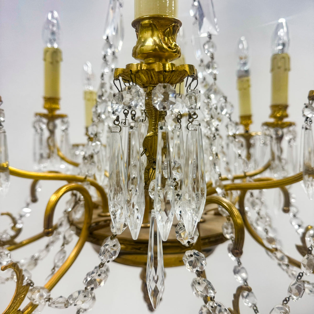 Reclaimed Antique Gilded Brass and Crystal Chandelier | 12 Arms | The Architectural Forum