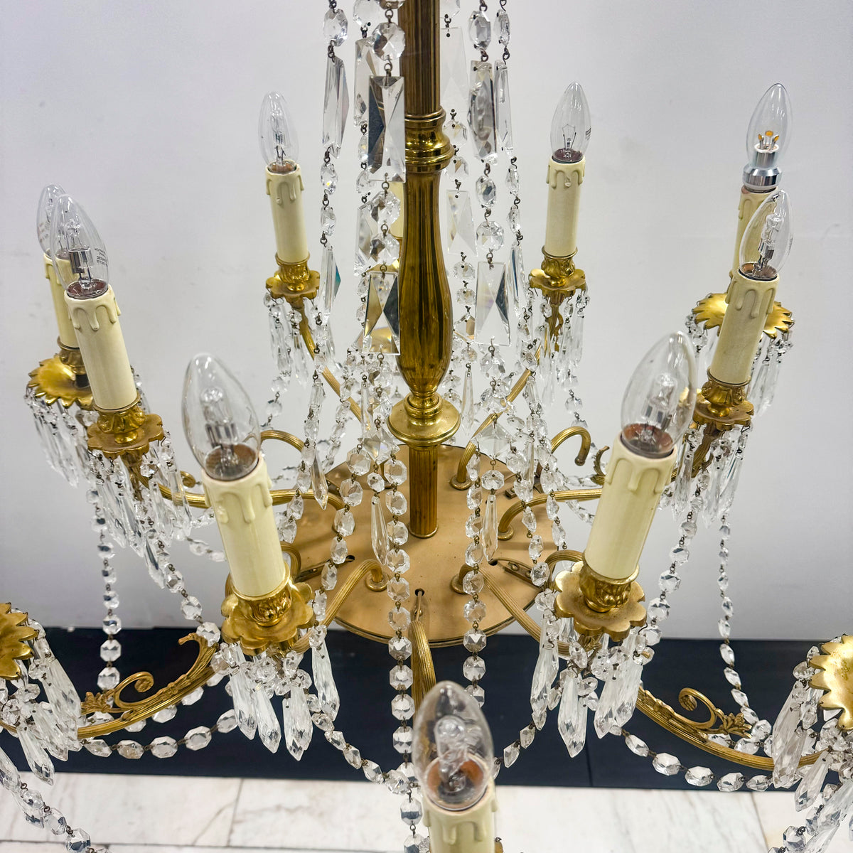 Reclaimed Antique Gilded Brass and Crystal Chandelier | 12 Arms | The Architectural Forum