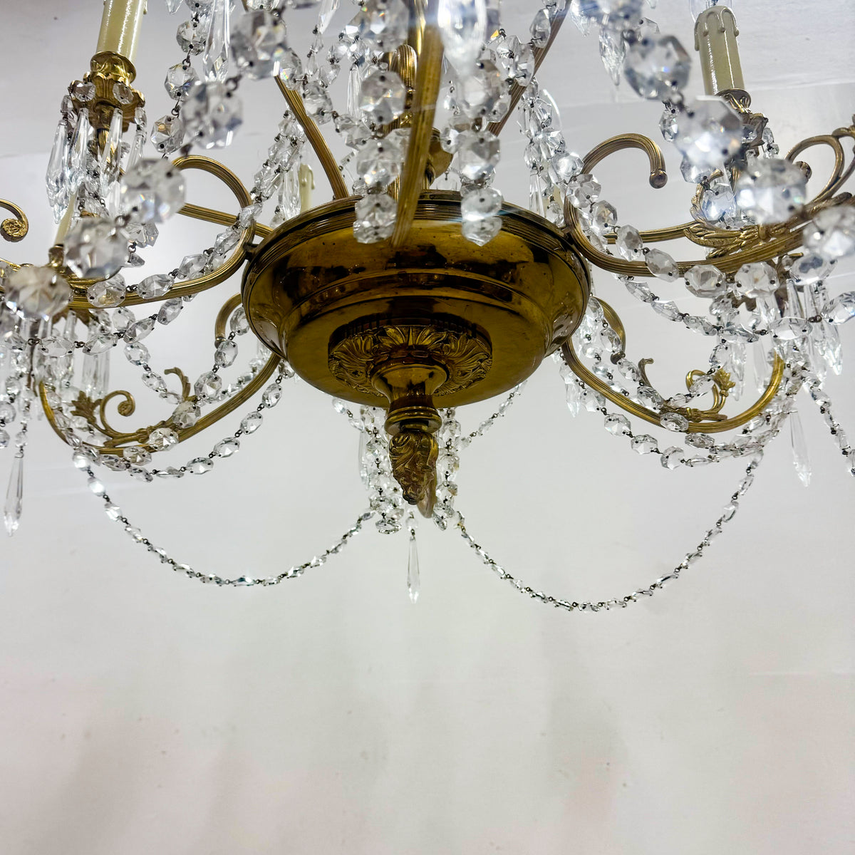 Reclaimed Antique Gilded Brass and Crystal Chandelier | 12 Arms | The Architectural Forum