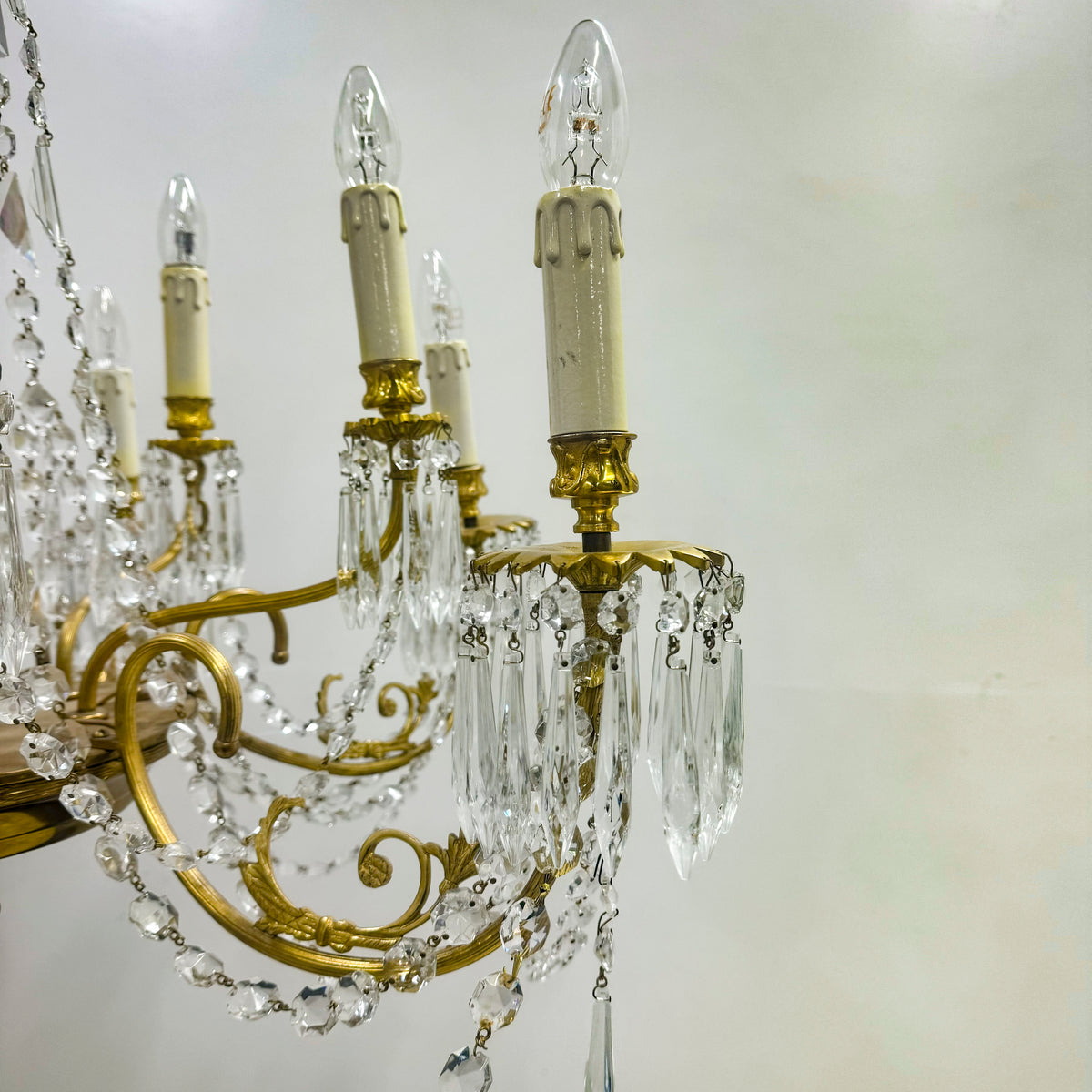 Reclaimed Antique Gilded Brass and Crystal Chandelier | 12 Arms | The Architectural Forum