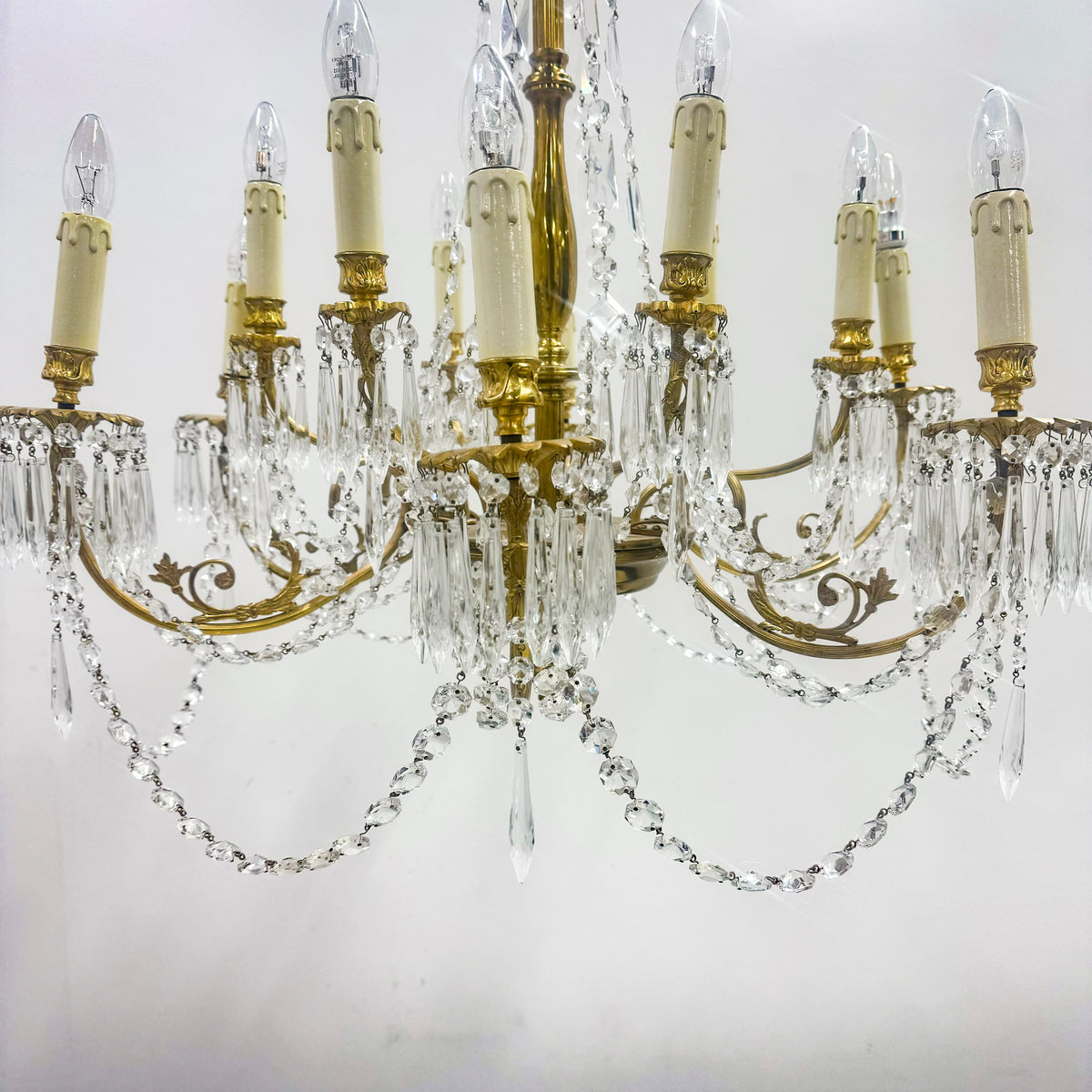 Reclaimed Antique Gilded Brass and Crystal Chandelier | 12 Arms | The Architectural Forum