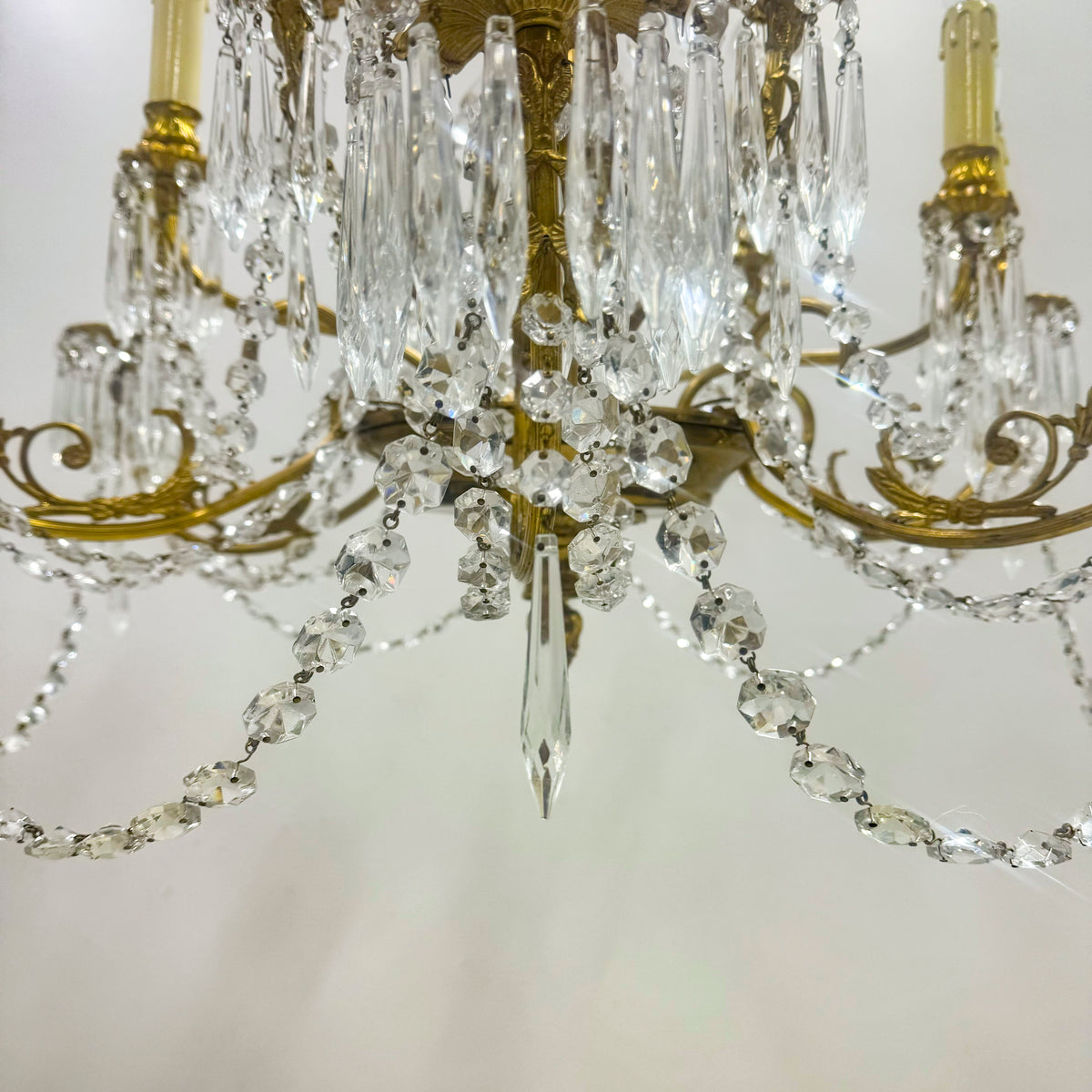 Reclaimed Antique Gilded Brass and Crystal Chandelier | 12 Arms | The Architectural Forum