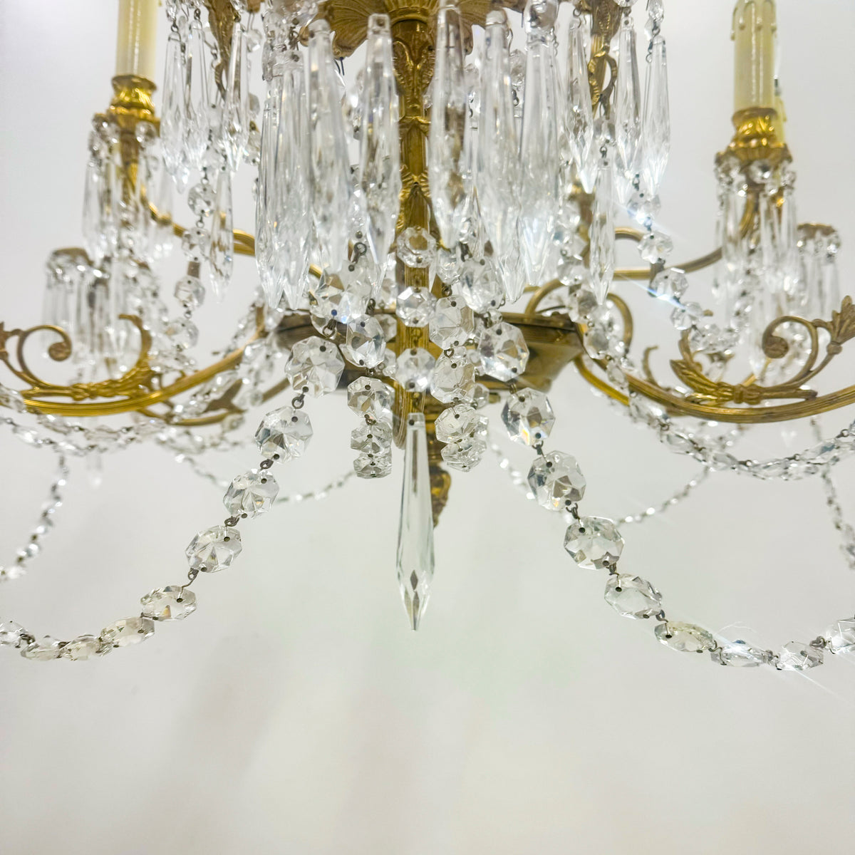 Reclaimed Antique Gilded Brass and Crystal Chandelier | 12 Arms | The Architectural Forum