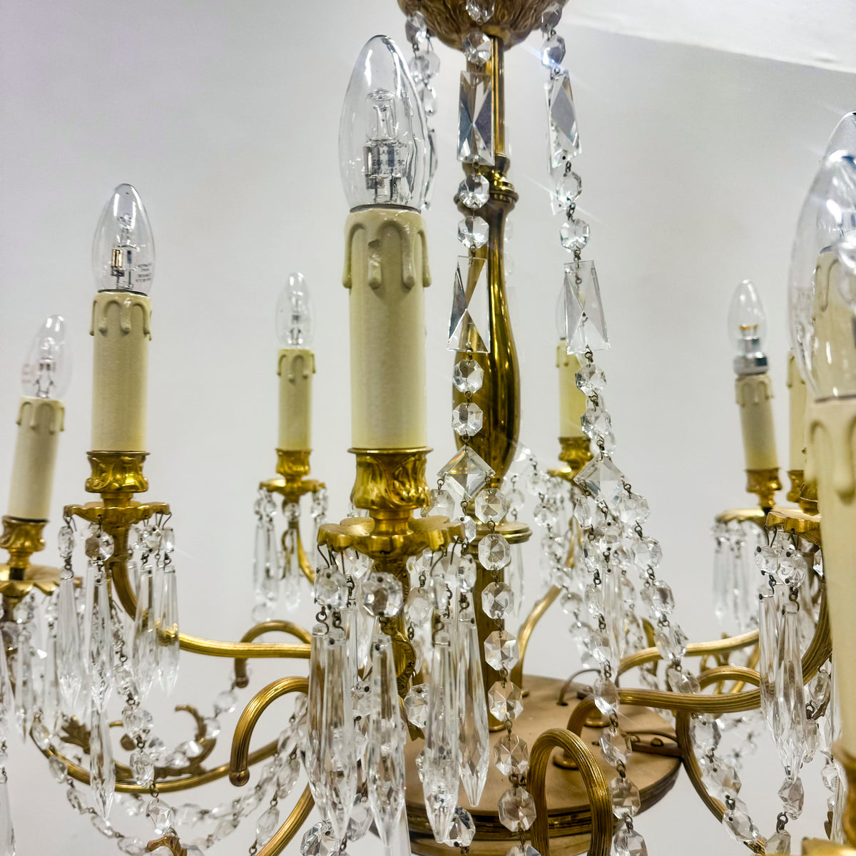 Reclaimed Antique Gilded Brass and Crystal Chandelier | 12 Arms | The Architectural Forum