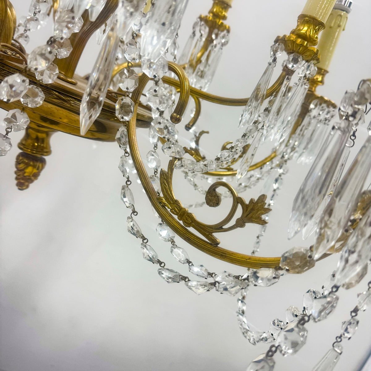 Reclaimed Antique Gilded Brass and Crystal Chandelier | 12 Arms | The Architectural Forum