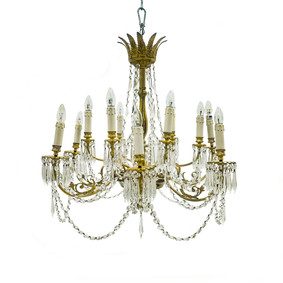 Reclaimed Antique Gilded Brass and Crystal Chandelier | 12 Arms | The Architectural Forum