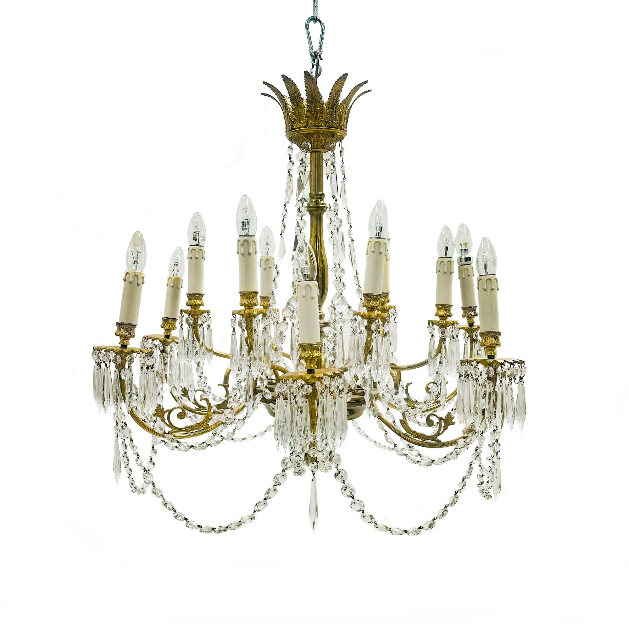 Reclaimed Antique Gilded Brass and Crystal Chandelier | 12 Arms | The Architectural Forum