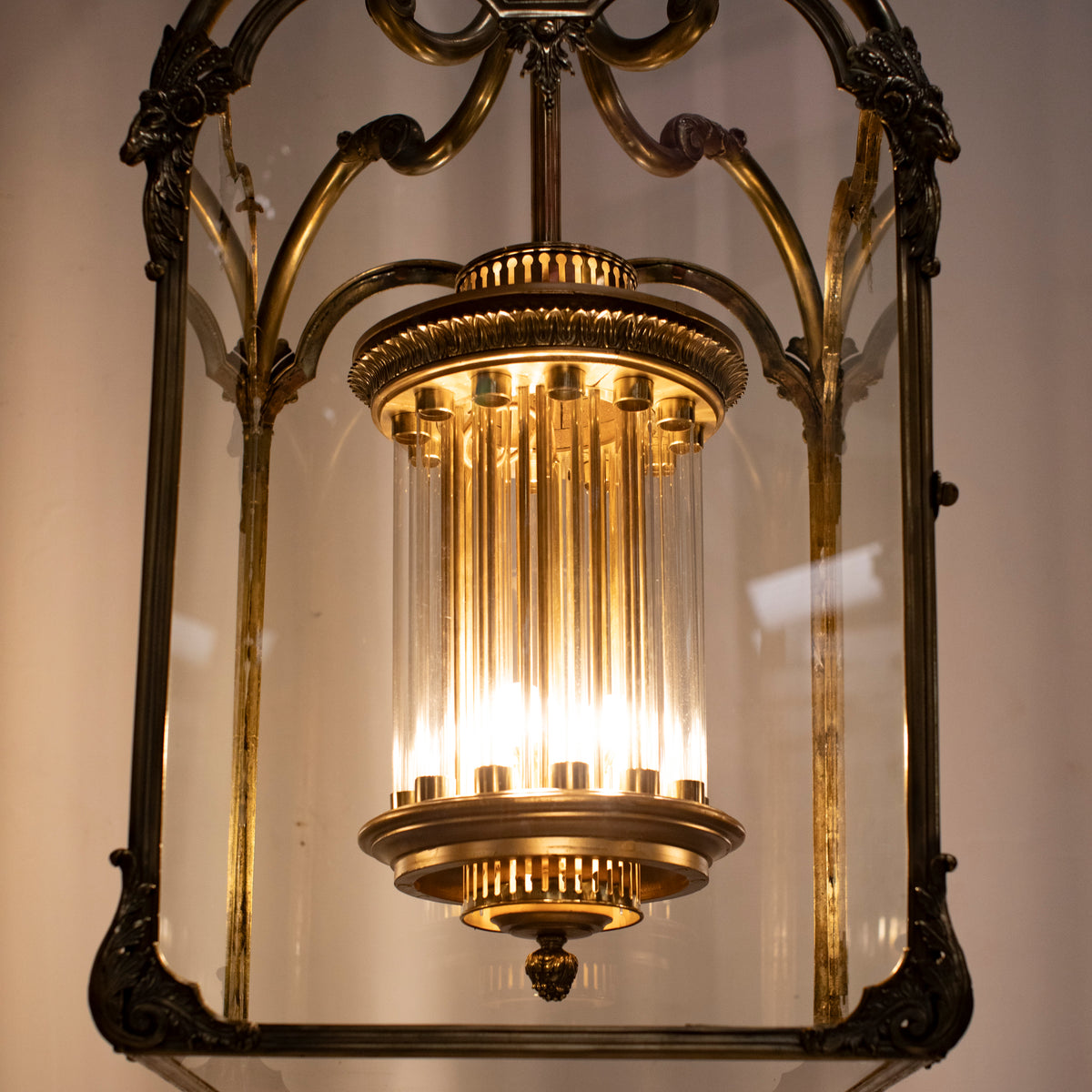 Large English 18th Century Adams Style Polished Brass Hanging Lantern | The Architectural Forum