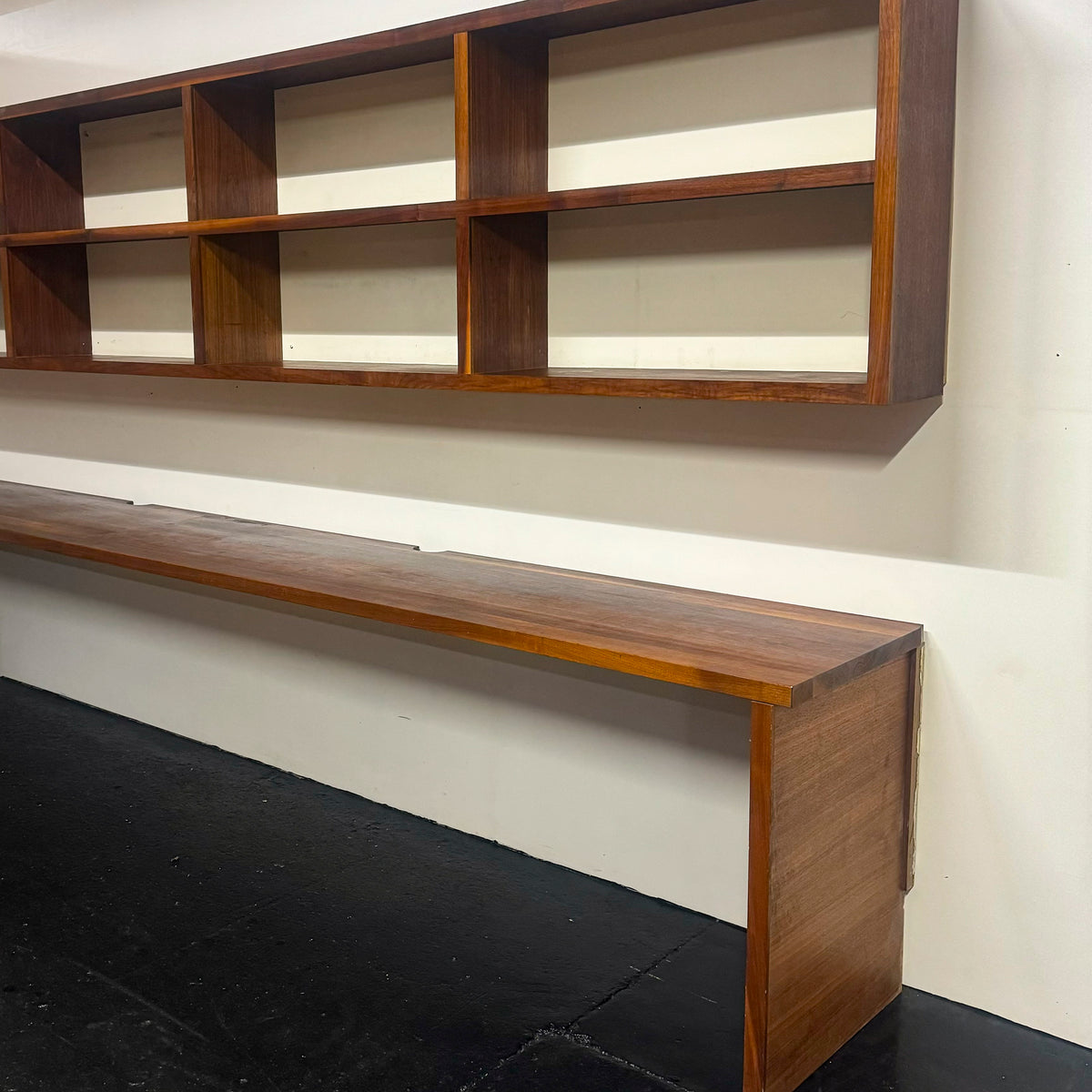 Reclaimed L-Shaped Teak Shelving and Working Desk Unit With Drawers | The Architectural Forum