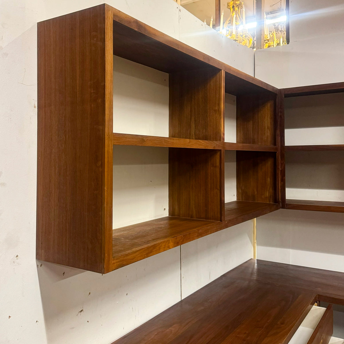 Reclaimed L-Shaped Teak Shelving and Working Desk Unit With Drawers | The Architectural Forum