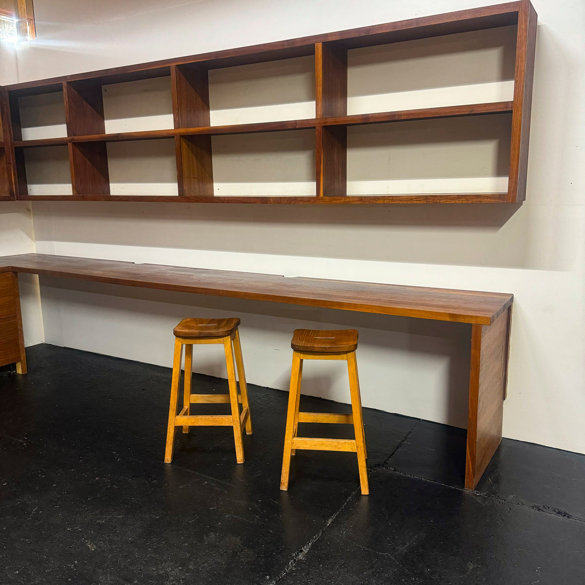 Reclaimed L-Shaped Teak Shelving and Working Desk Unit With Drawers | The Architectural Forum