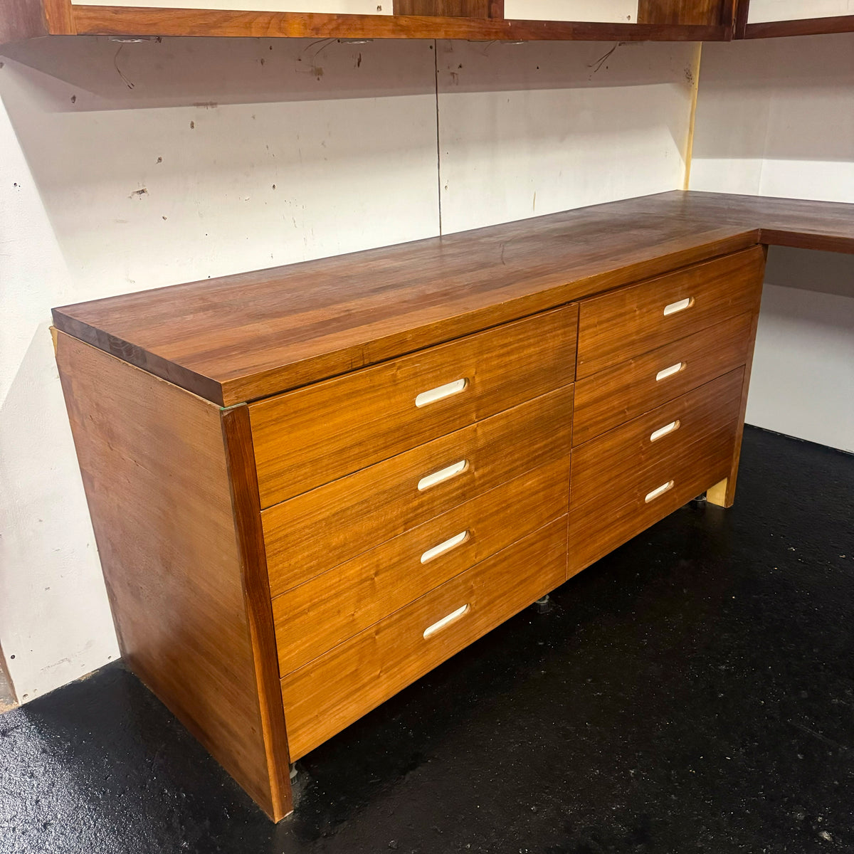 Reclaimed L-Shaped Teak Shelving and Working Desk Unit With Drawers | The Architectural Forum