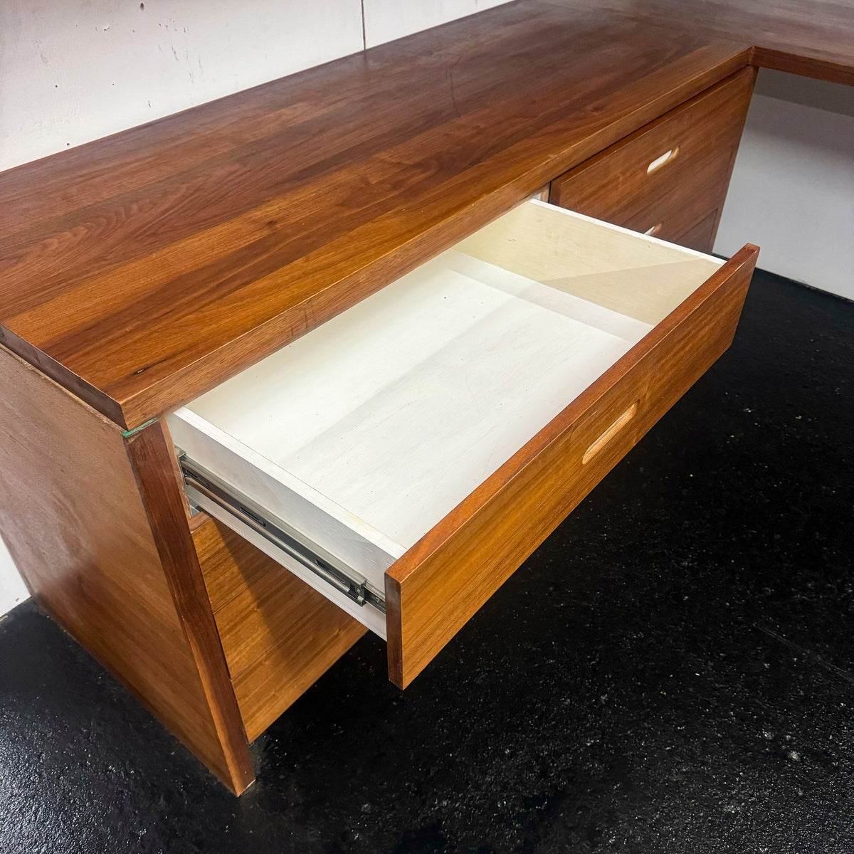 Reclaimed L-Shaped Teak Shelving and Working Desk Unit With Drawers | The Architectural Forum