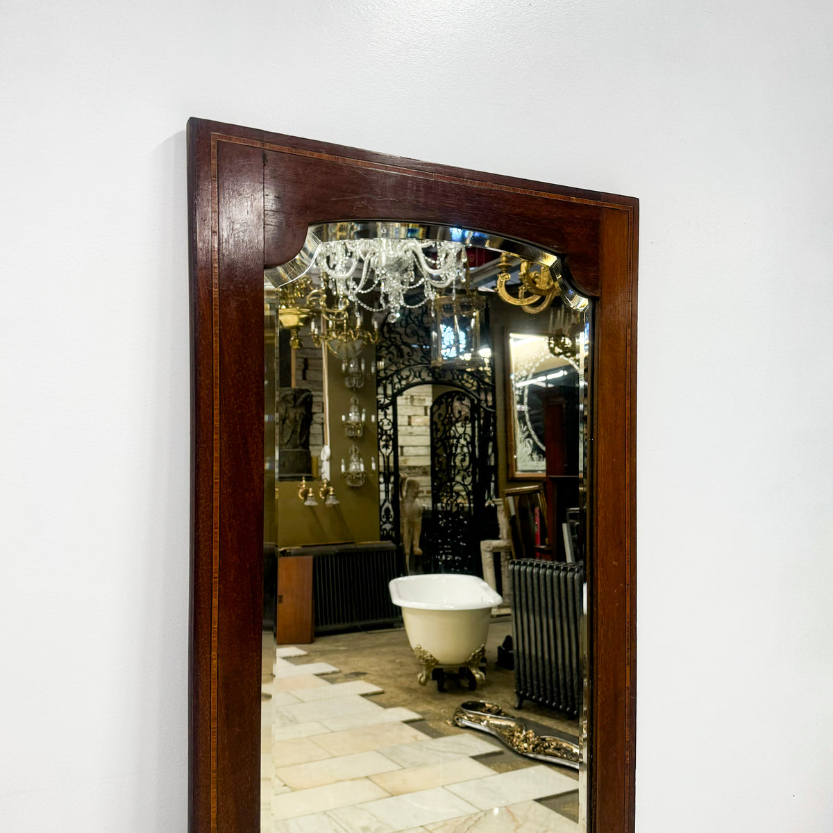 Antique Full Length Inlaid Mahogany Beveled Mirrored Door | The Architectural Forum