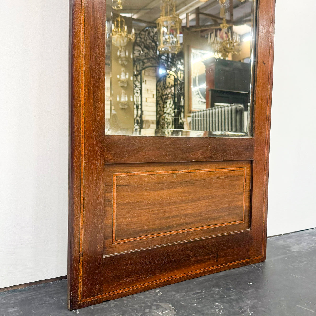 Antique Full Length Inlaid Mahogany Beveled Mirrored Door | The Architectural Forum