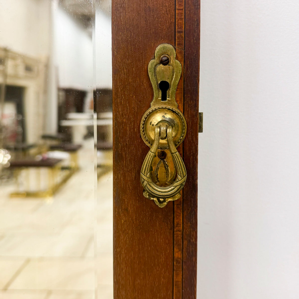 Antique Full Length Inlaid Mahogany Beveled Mirrored Door | The Architectural Forum