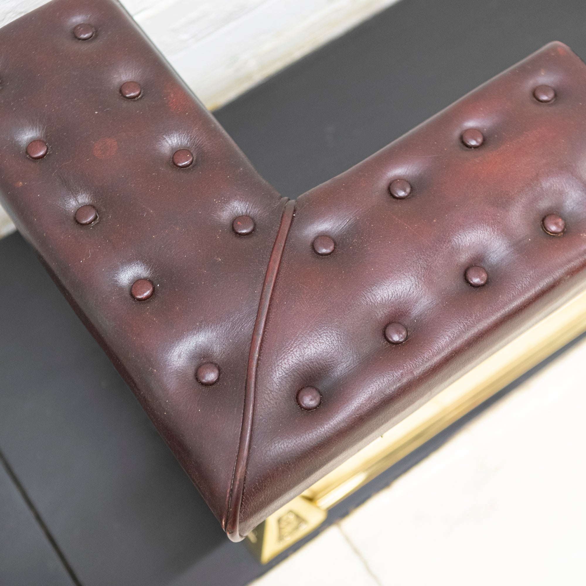 Extendable Antique Victorian Club Fender | Ox Blood Red Leather | The Architectural Forum