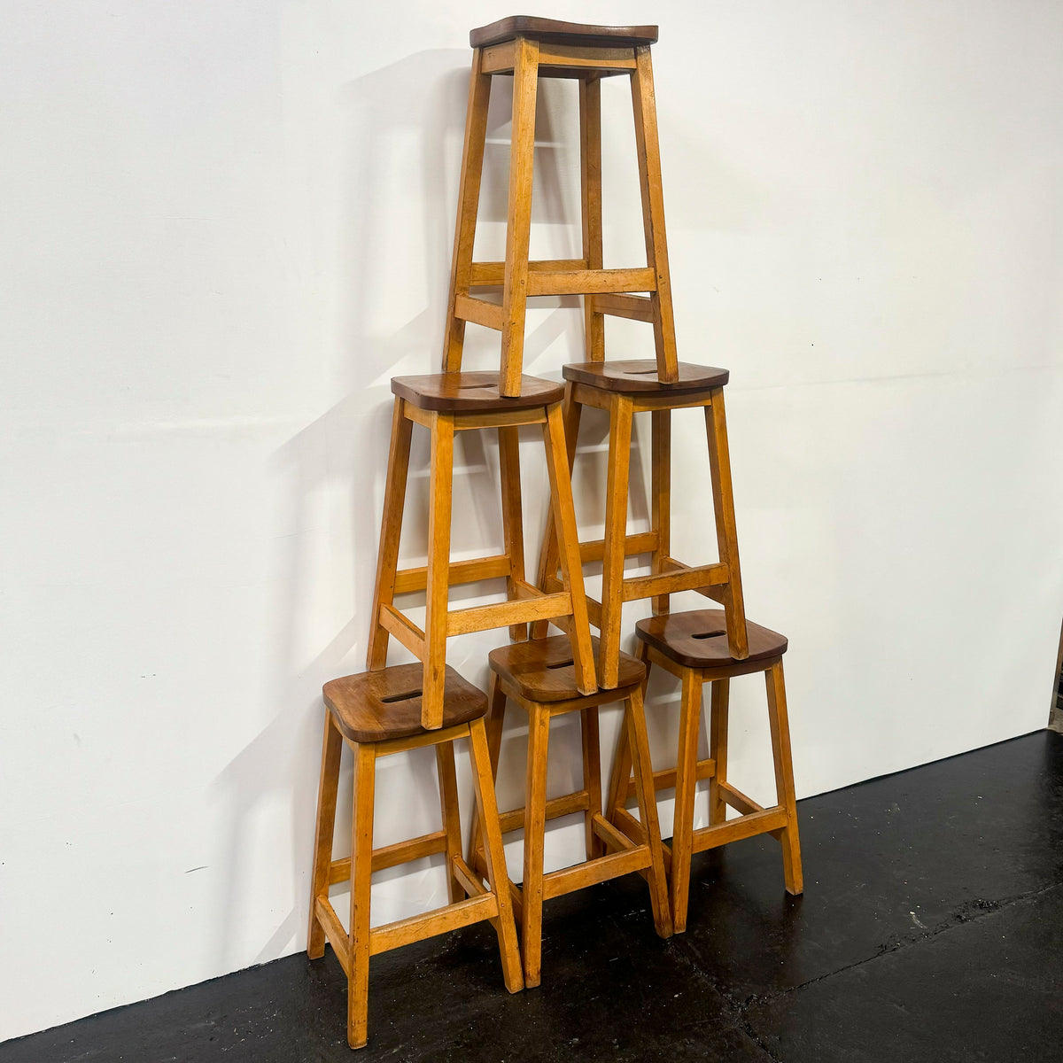 Reclaimed Teak and Beecham Wood Lab Stools | 50 Available | The Architectural Forum