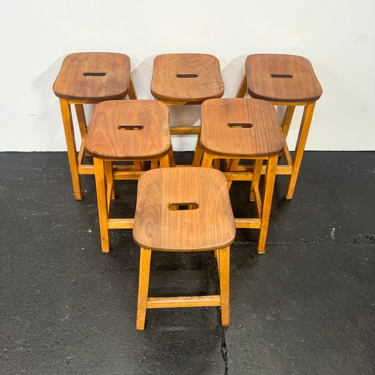 Reclaimed Teak and Beecham Wood Lab Stools | 50 Available | The Architectural Forum