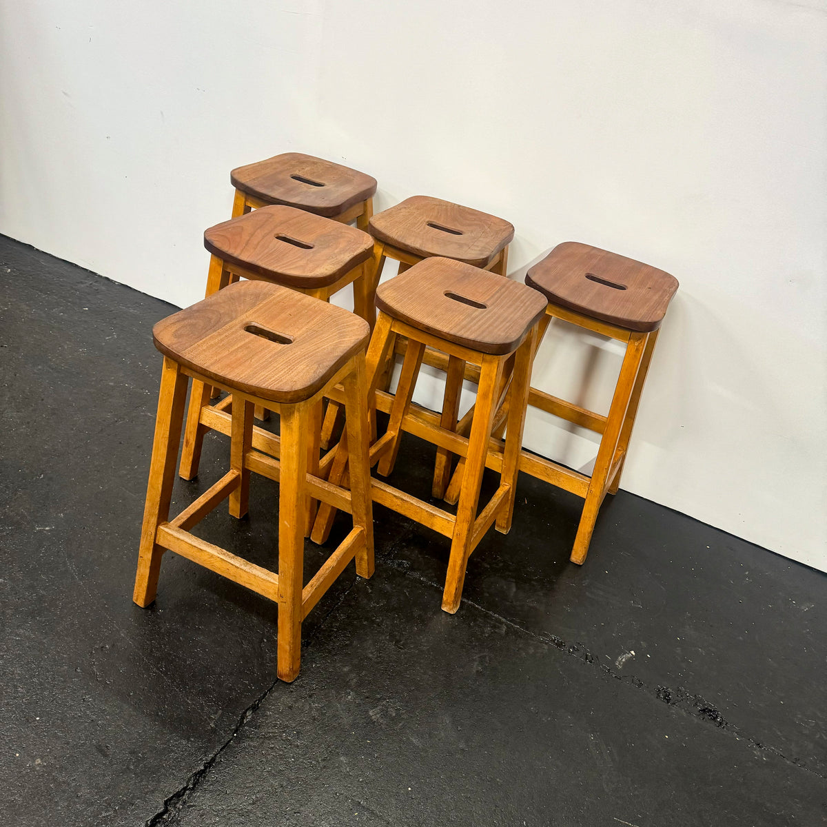 Reclaimed Teak and Beecham Wood Lab Stools | 50 Available | The Architectural Forum