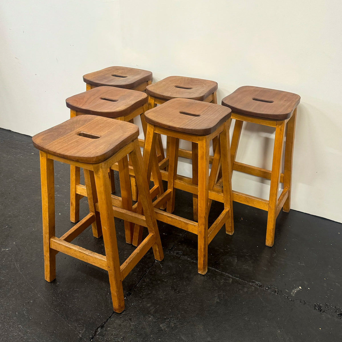 Reclaimed Teak and Beecham Wood Lab Stools | 50 Available | The Architectural Forum