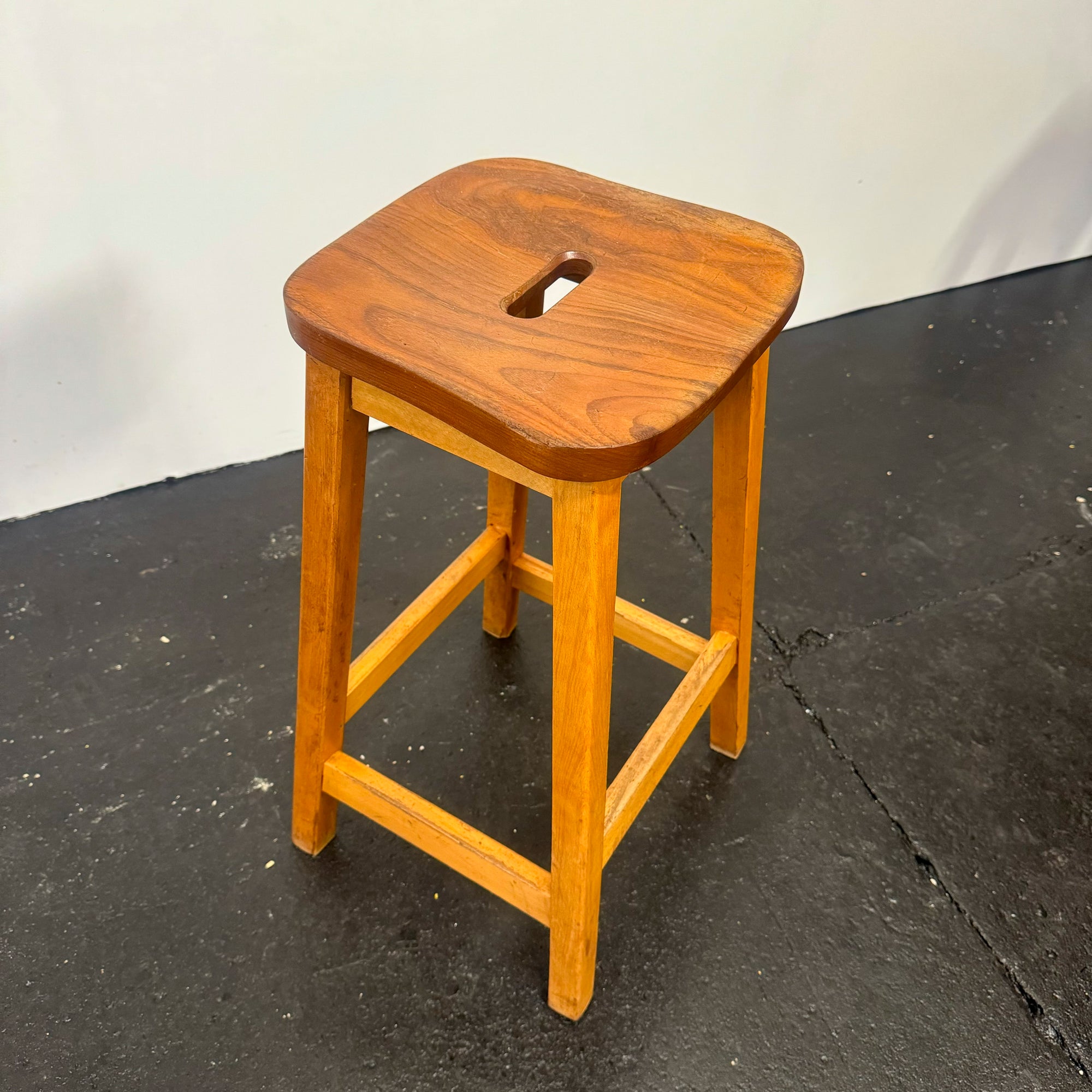 Reclaimed Teak and Beech Wood Lab Stools | 39 Available | The Architectural Forum