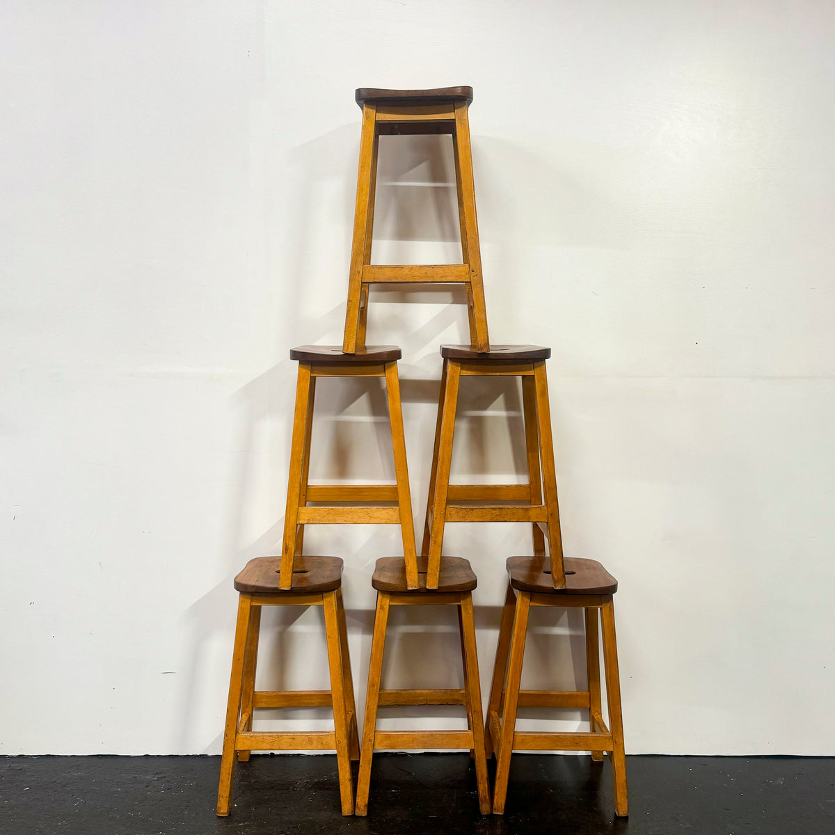 Reclaimed Teak and Beecham Wood Lab Stools | 50 Available | The Architectural Forum