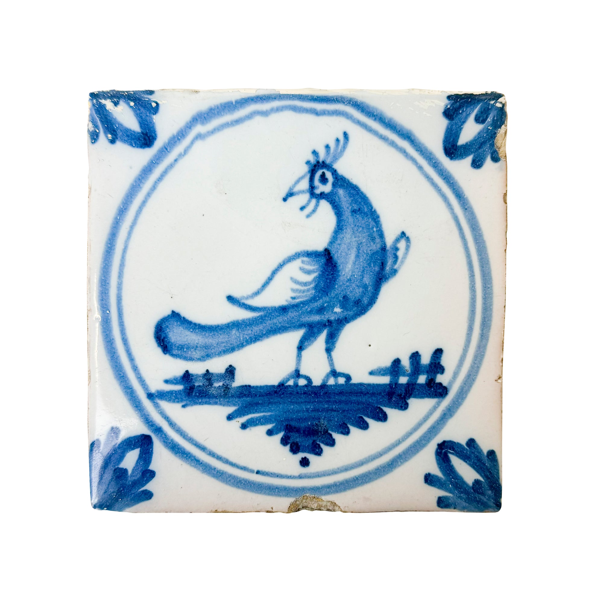 Single Antique Peacock Dutch Delft Tile | The Architectural Forum