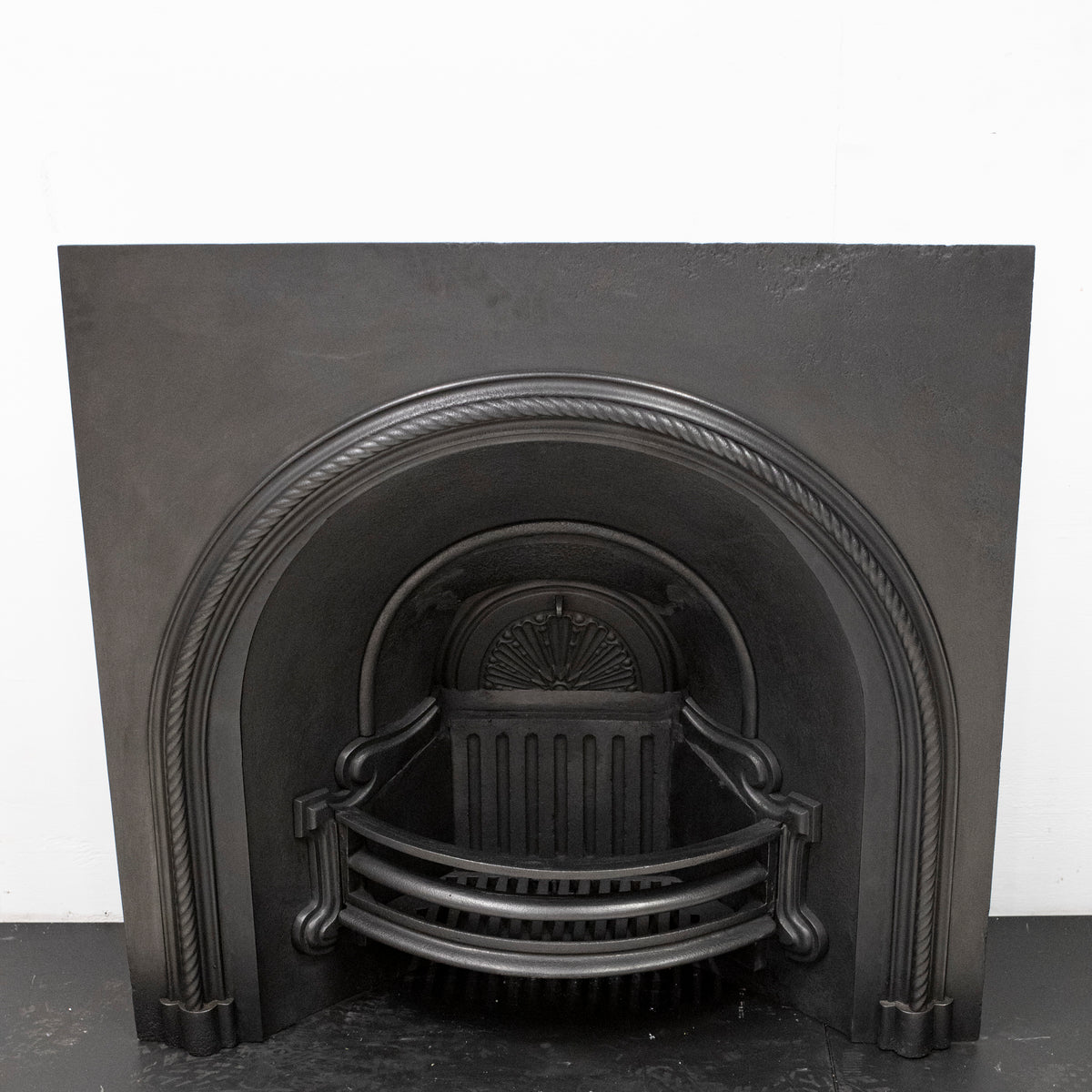 Antique Victorian Cast Iron Rope Detail Arched Fireplace Insert | The Architectural Forum