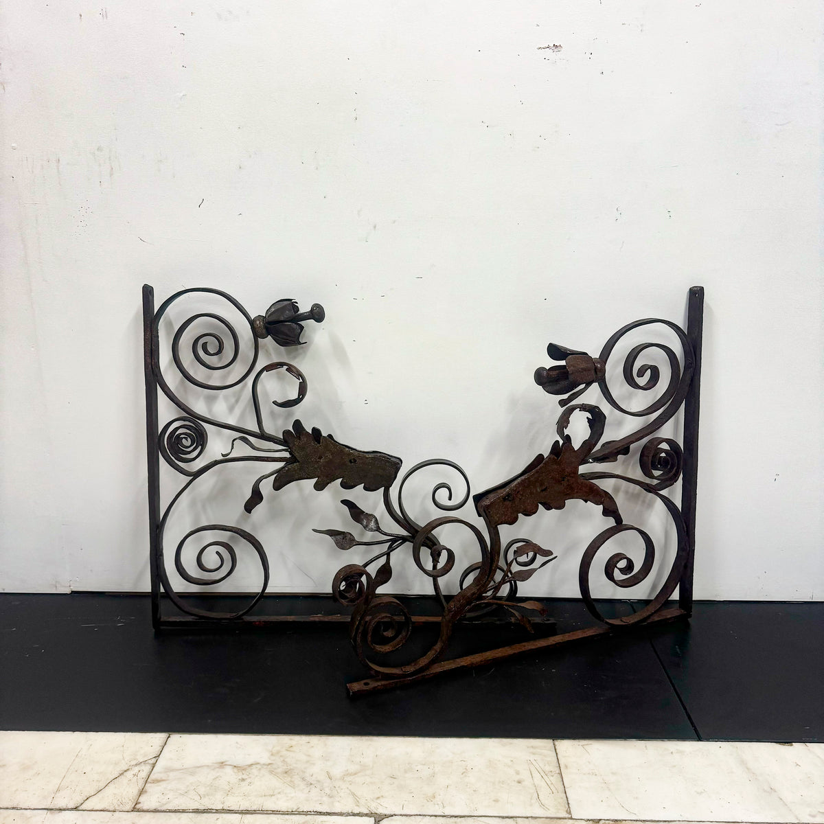 Pair of Antique Wrought Iron Swirling Floral Brackets | The Architectural Forum