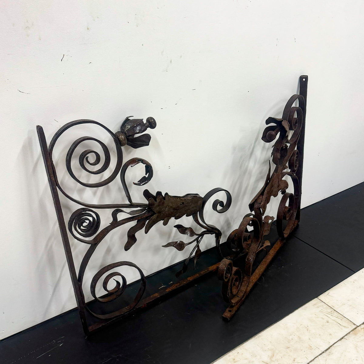 Pair of Antique Wrought Iron Swirling Floral Brackets | The Architectural Forum