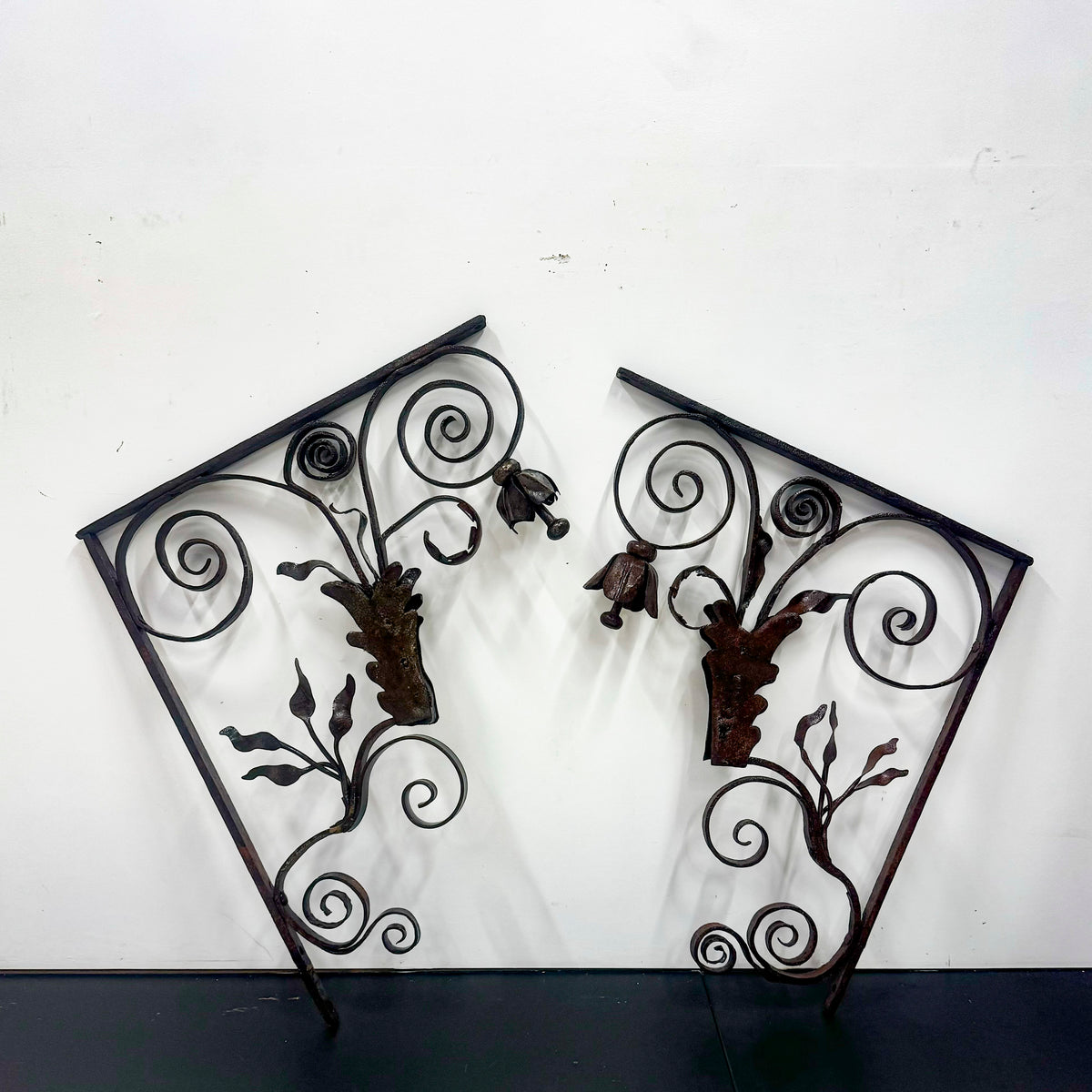 Pair of Antique Wrought Iron Swirling Floral Brackets | The Architectural Forum