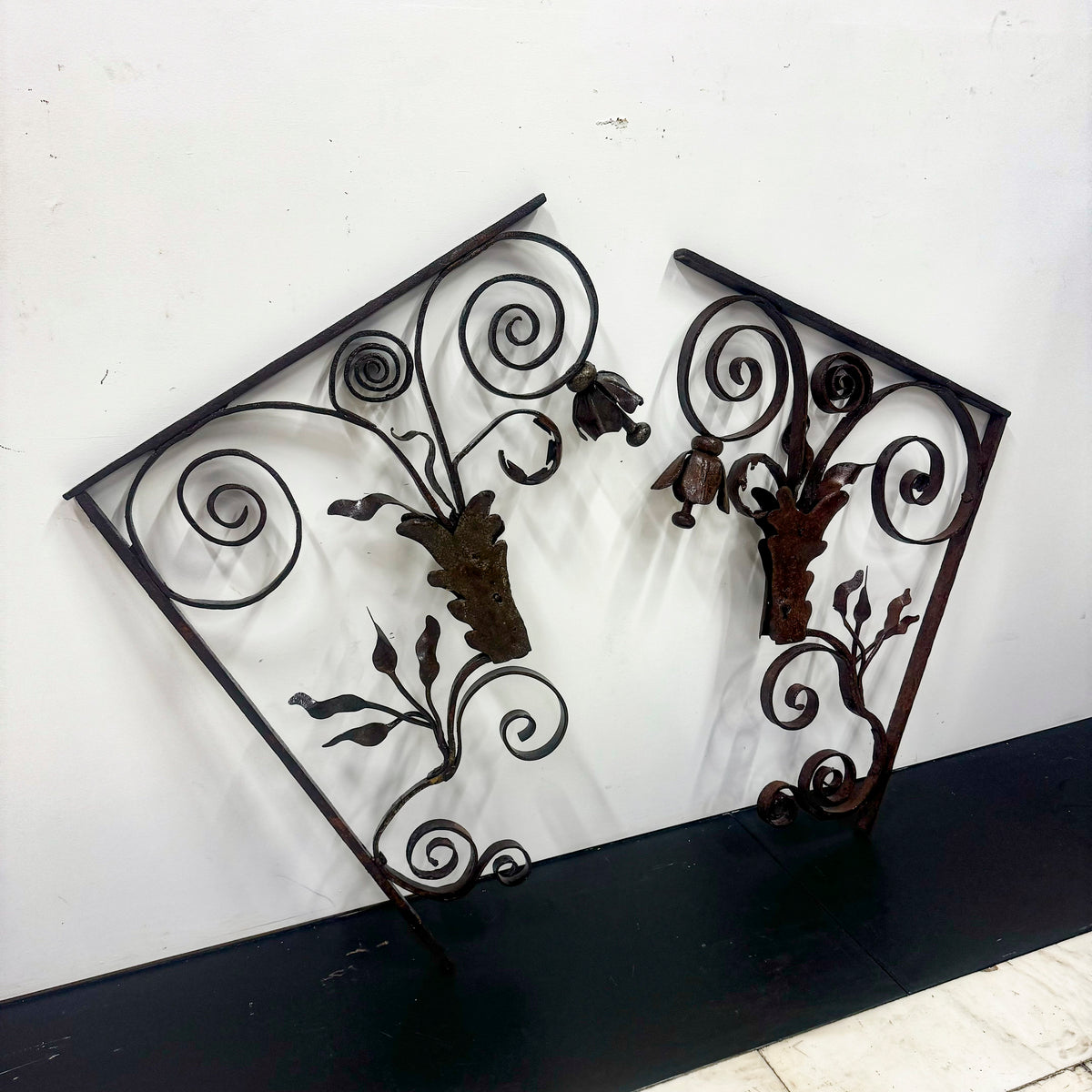 Pair of Antique Wrought Iron Swirling Floral Brackets | The Architectural Forum