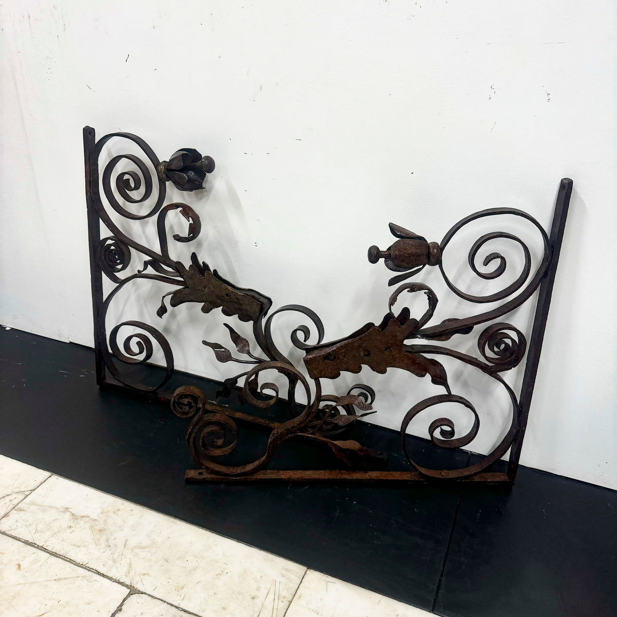 Pair of Antique Wrought Iron Swirling Floral Brackets | The Architectural Forum